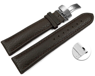 XL Quick Release Watch Strap Deployment Clasp Leather Grained dark brown TiT 18mm 20mm 22mm 24mm