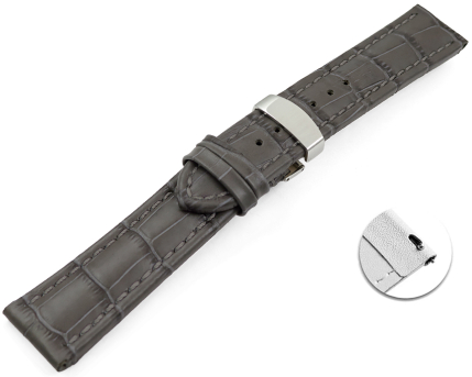 Quick Release Watch Strap Deployment Clasp leather Croco print grey TiT 18mm 20mm 22mm 24mm