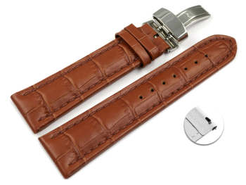 Quick Release Watch Strap Deployment Clasp leather Croco print light brown TiT 18mm 20mm 22mm 24mm