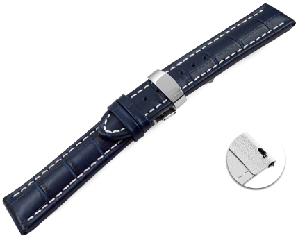 Quick Release Watch Strap Deployment Clasp leather Croco print navy 18mm 20mm 22mm 24mm