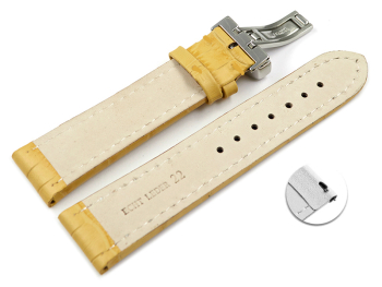 Quick Release Watch Strap Deployment Clasp leather Croco print yellow TiT 18mm 20mm 22mm 24mm