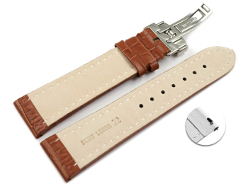 XL Quick Release Watch Strap Deployment Clasp Leather croco print light brown TiT 18mm 20mm 22mm 24mm