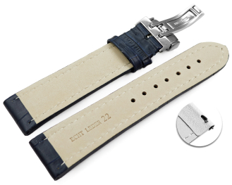 XL Quick Release Watch Strap Deployment Clasp Leather croco print navy TiT 18mm 20mm 22mm 24mm