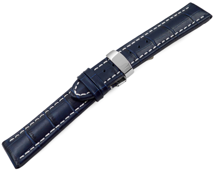 XL Quick Release Watch Strap Deployment Clasp Genuine leather croco print navy 18mm 20mm 22mm 24mm