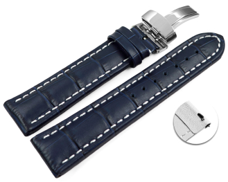 XL Quick Release Watch Strap Deployment Clasp Genuine leather croco print navy 18mm 20mm 22mm 24mm