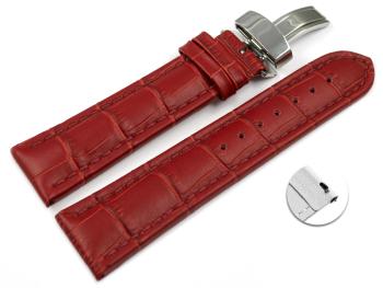 XL Quick Release Watch Strap Deployment Clasp Leather croco print red TiT 18mm 20mm 22mm 24mm