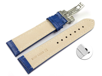 XL Quick Release Watch Strap Deployment Clasp Leather croco print blue TiT 18mm 20mm 22mm 24mm