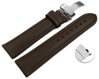 XL Quick Release Watch Strap Deployment Genuine leather smooth dark brown TiT 18mm 20mm 22mm 24mm
