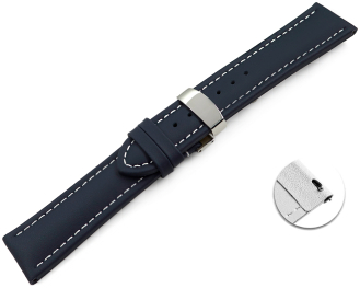 XL Quick Release Watch Strap Deployment Genuine leather smooth dark blue 18mm 20mm 22mm 24mm