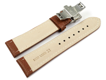 XL Watch Strap Butterfly Genuine leather Grained light brown TiT 18mm 20mm 22mm 24mm 26mm 28mm