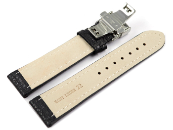XL Watch Strap Butterfly Genuine leather Grained black TiT 18mm 20mm 22mm 24mm 26mm 28mm