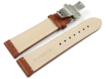 Butterfly Watch Strap Genuine leather croco print ligth brown TiT 18mm 20mm 22mm 24mm 26mm 28mm