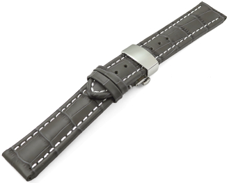 Butterfly Watch Strap Genuine leather croco print grey 18mm 20mm 22mm 24mm 26mm 28mm