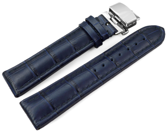 Butterfly Watch Strap Genuine leather croco print dark blue TiT 18mm 20mm 22mm 24mm 26mm 28mm