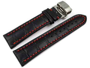 XL Watch Strap Butterfly Leather croco print black rN 18mm 20mm 22mm 24mm 26mm 28mm