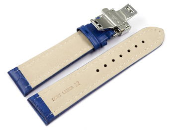 XL Watch Strap Butterfly Leather croco print blue TiT 18mm 20mm 22mm 24mm 26mm 28mm