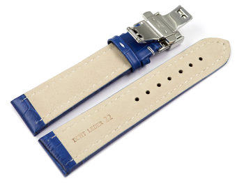XL Watch Strap Butterfly Leather croco print blue 18mm 20mm 22mm 24mm 26mm 28mm