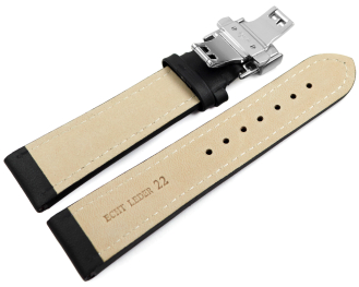 XL Watch Strap Butterfly Leather smooth black TiT 18mm 20mm 22mm 24mm 26mm 28mm