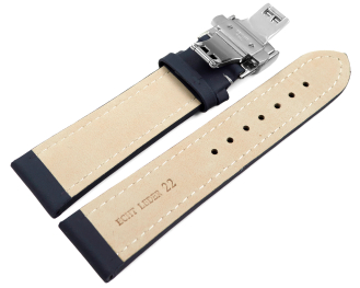 XL Watch Strap Butterfly Leather smooth dark blue TiT 18mm 20mm 22mm 24mm 26mm 28mm