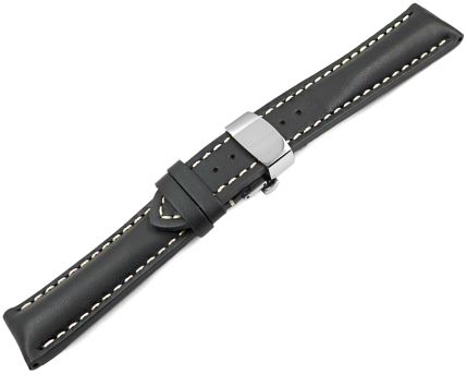 Watch Strap Butterfly Leather strong padded smooth grey 18mm 20mm 22mm 24mm