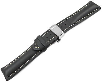 Watch Strap Butterfly Leather strong padded smooth grey 18mm 20mm 22mm 24mm