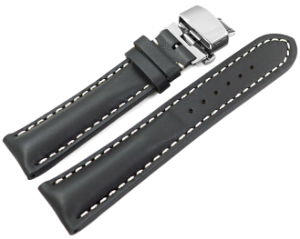 Watch Strap Butterfly Leather strong padded smooth grey 18mm 20mm 22mm 24mm