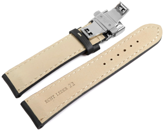 Watch Strap Butterfly Leather strong padded smooth grey 18mm 20mm 22mm 24mm