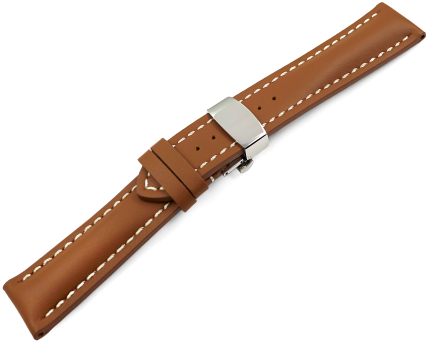 Watch Strap Butterfly Leather strong padded smooth light brown 18mm 20mm 22mm 24mm