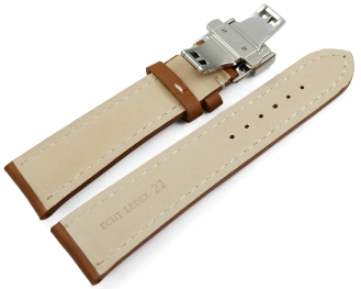 Watch Strap Butterfly Leather strong padded smooth light brown 18mm 20mm 22mm 24mm