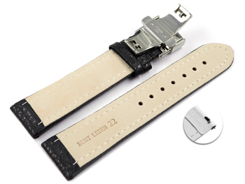 XL Quick Release Watch Strap Butterfly Leather Grained black TiT