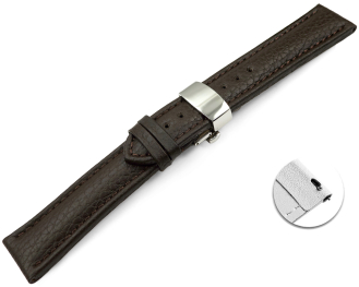 XL Quick Release Watch Strap Butterfly Leather Grained dark brown TiT