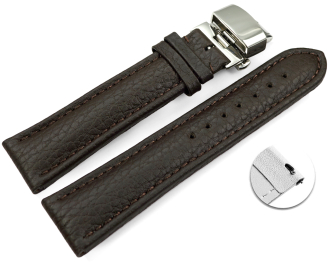 XL Quick Release Watch Strap Butterfly Leather Grained dark brown TiT