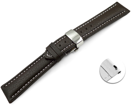 XL Quick Release Watch Strap Butterfly Leather Grained dark brown