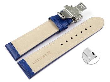 Quick Release Watch strap Butterfly Genuine leather croco print blue TiT 18mm 20mm 22mm 24mm 26mm 28mm