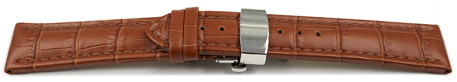Quick Release Watch strap Butterfly Genuine leather croco print liht brown TiT 18mm 20mm 22mm 24mm 26mm 28mm
