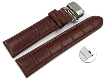 Quick Release Watch strap Butterfly Genuine leather croco print dark brown TiT 18mm 20mm 22mm 24mm 26mm 28mm