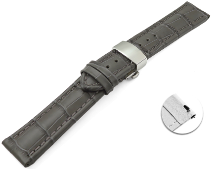 Quick Release Watch strap Butterfly Genuine leather croco print grey TiT 18mm 20mm 22mm 24mm 26mm 28mm