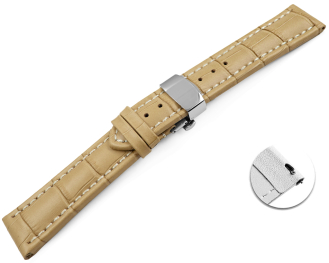 Quick Release Watch strap Butterfly Genuine leather croco print beige 18mm 20mm 22mm 24mm 26mm 28mm