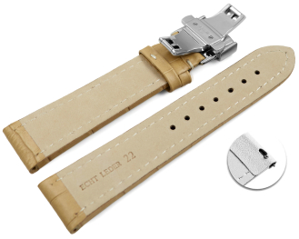 Quick Release Watch strap Butterfly Genuine leather croco print beige 18mm 20mm 22mm 24mm 26mm 28mm