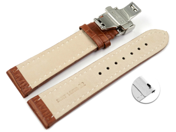 XL Quick Release Watch Strap Butterfly Leather Croco Print light brown TiT 18mm 20mm 22mm 24mm 26mm 28mm
