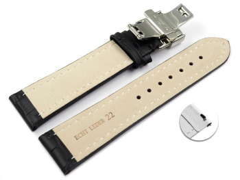 XL Quick Release Watch Strap Butterfly Leather Croco Print black TiT 18mm 20mm 22mm 24mm 26mm 28mm