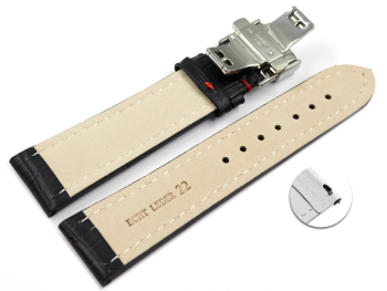 XL Quick Release Watch strap Butterfly Genuine leather croco print black rN 18mm 20mm 22mm 24mm 26mm 28mm