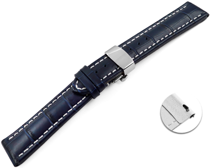 XL Quick Release Watch Strap Butterfly Leather Croco Print dark blue 18mm 20mm 22mm 24mm 26mm 28mm