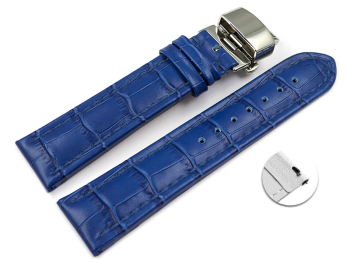 XL Quick Release Watch Strap Butterfly Leather Croco Print blue TiT 18mm 20mm 22mm 24mm 26mm 28mm