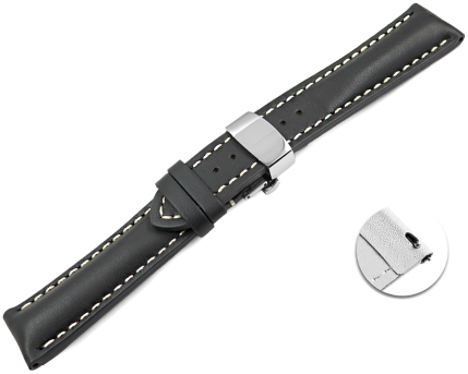 Quick Release Watch strap Butterfly Leather strong padded smooth grey 18mm 20mm 22mm 24mm