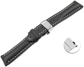 Quick Release Watch strap Butterfly Leather strong padded smooth grey 18mm 20mm 22mm 24mm