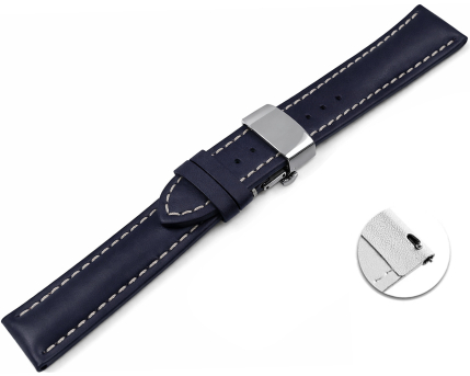 Quick Release Watch strap Butterfly Leather strong padded smooth dark blue 18mm 20mm 22mm 24mm