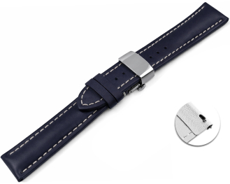 Quick Release Watch strap Butterfly Leather strong padded smooth dark blue 18mm 20mm 22mm 24mm