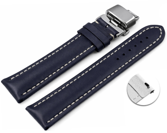 Quick Release Watch strap Butterfly Leather strong padded smooth dark blue 18mm 20mm 22mm 24mm