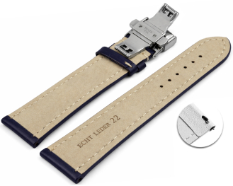 Quick Release Watch strap Butterfly Leather strong padded smooth dark blue 18mm 20mm 22mm 24mm